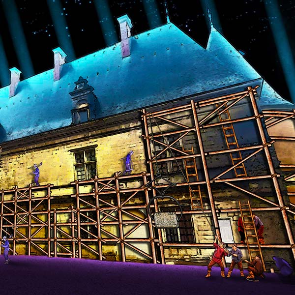 construction-fleville Simulation son et lumière Château de Fléville