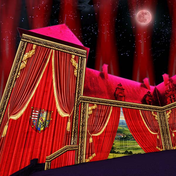 rideau-rouge-fleville Projection son et lumière Château de Fléville